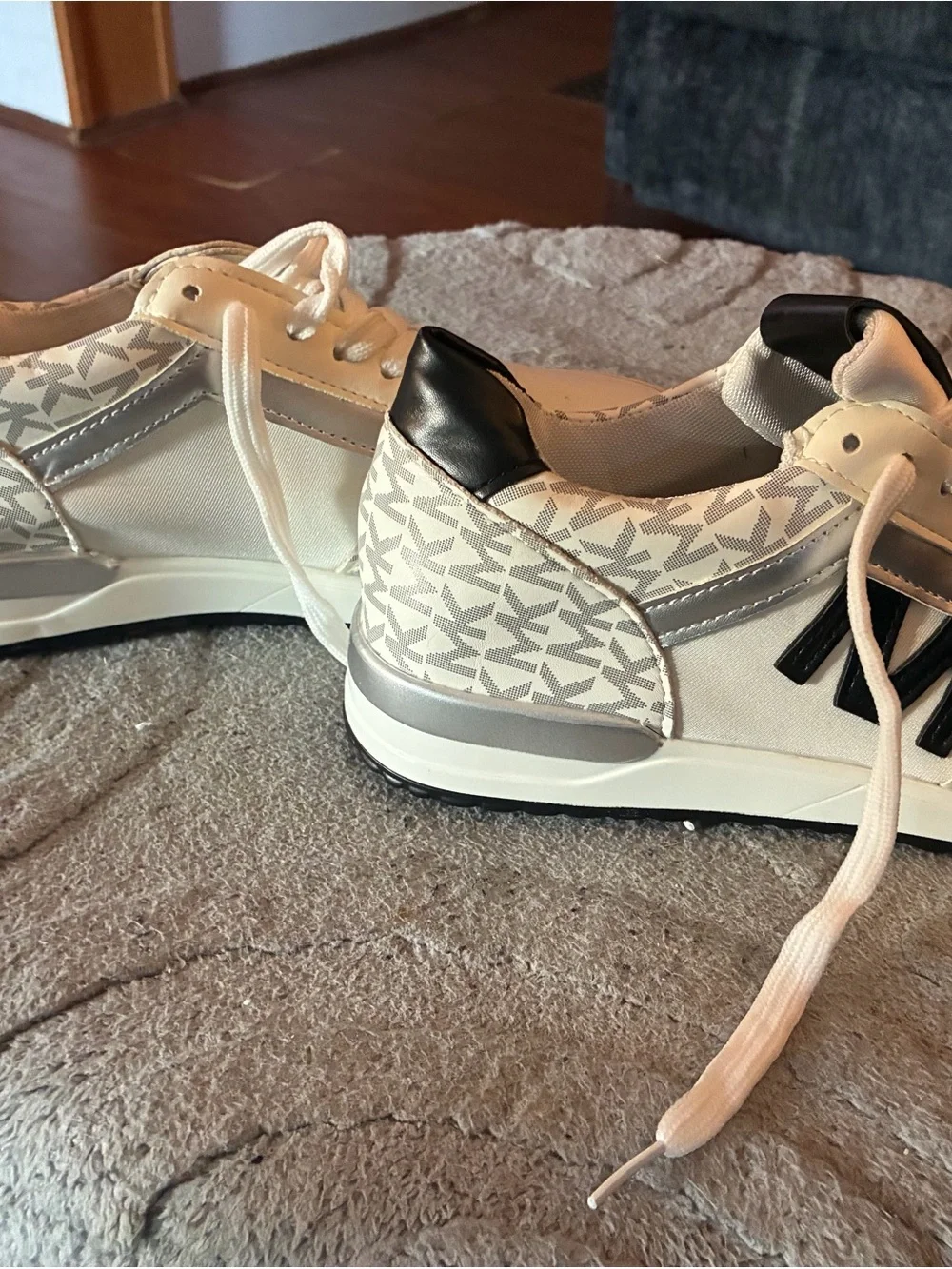 Women’s White and Gray Patterned Casual Sneakers MK